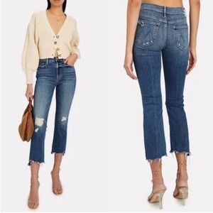 MOTHER The Insider Crop Step Chew Denim Jeans Dancing on Coals Distressed Blue